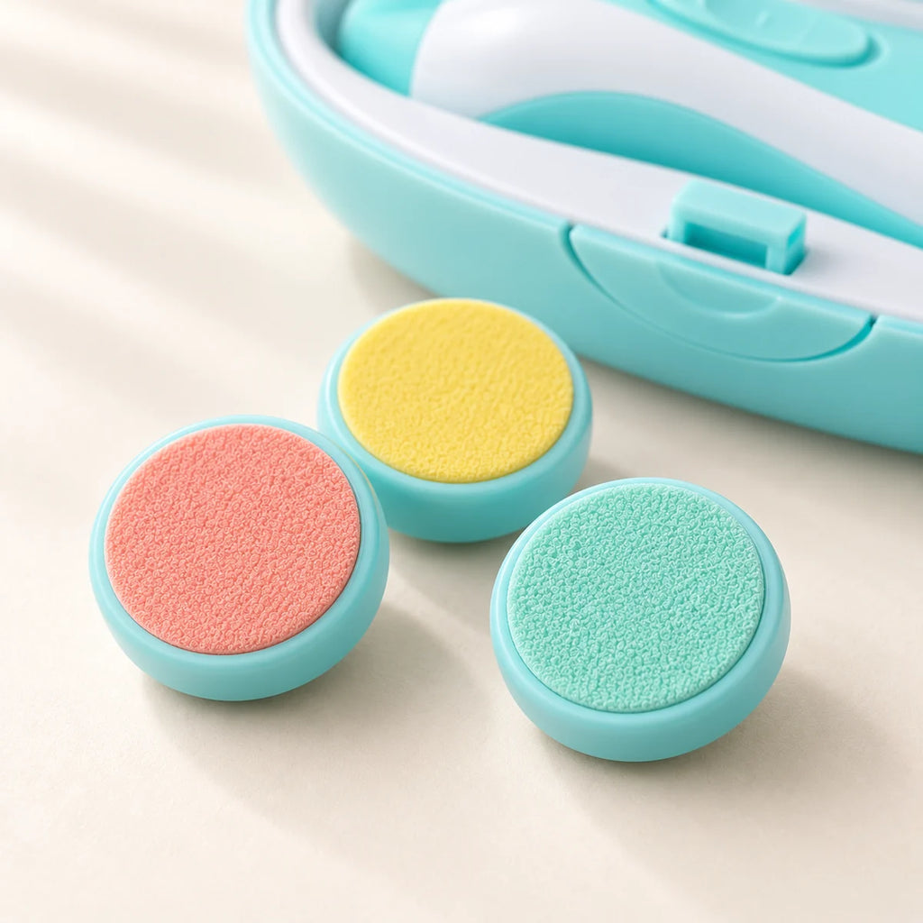 Three circular filing pads in different colors