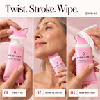 How to use: 01 twist it on, 02 stroke up and out, 03 wipe and close
