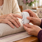 A daughter holds the Cudlina to her mother's relaxed fingertip